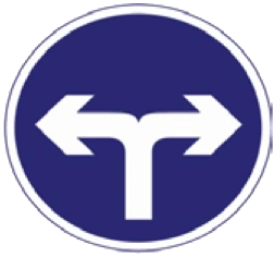 Kuwait traffic sign 411: Turn left or right ahead