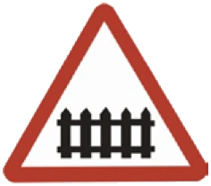 Kuwait traffic sign 519: Gated railway crossing ahead