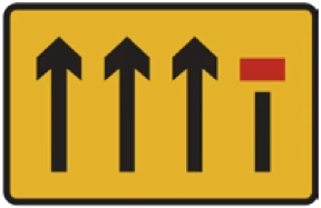 Kuwait traffic sign 552: Lane closure 3 lanes